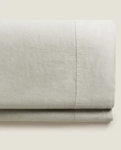 Flat Sheets*ZARA Home (140 Gsm) Washed Linen Flat Sheet Green