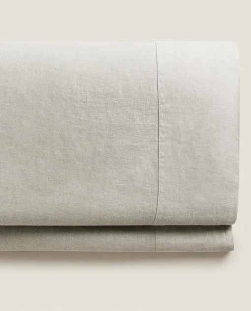 Flat Sheets*ZARA Home (140 Gsm) Washed Linen Flat Sheet Green
