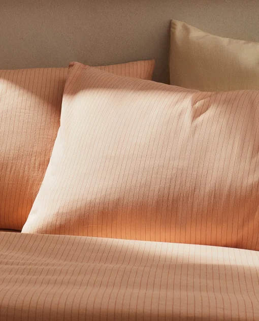 Pillowcases*ZARA Home (300 Thread Count) Striped Washed Sateen Pillowcase Coral