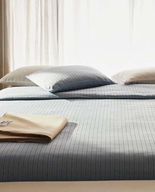 Duvet Covers*ZARA Home (300 Thread Count) Striped Washed Sateen Duvet Cover Blue