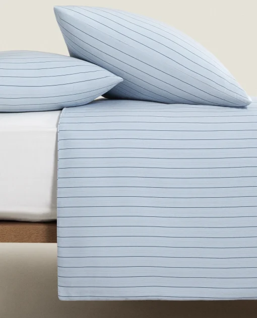 Duvet Covers*ZARA Home (300 Thread Count) Striped Washed Sateen Duvet Cover Blue