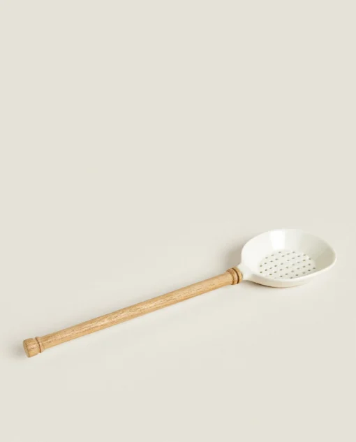 Kitchen Utensils*ZARA Home Acacia Slotted Spoon Cream