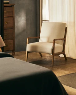 Armchairs*ZARA Home Ash Wood And Linen Armchair Oyster White