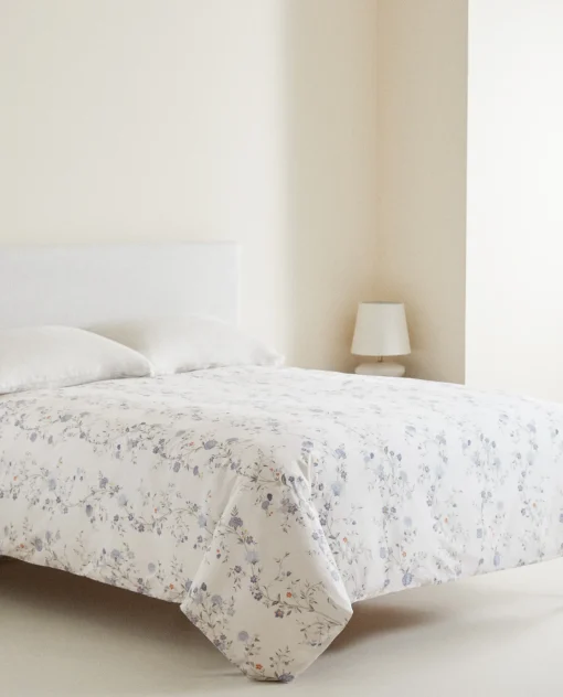 Flat Sheets*ZARA Home Blue Floral Print Flat Sheet Oyster White