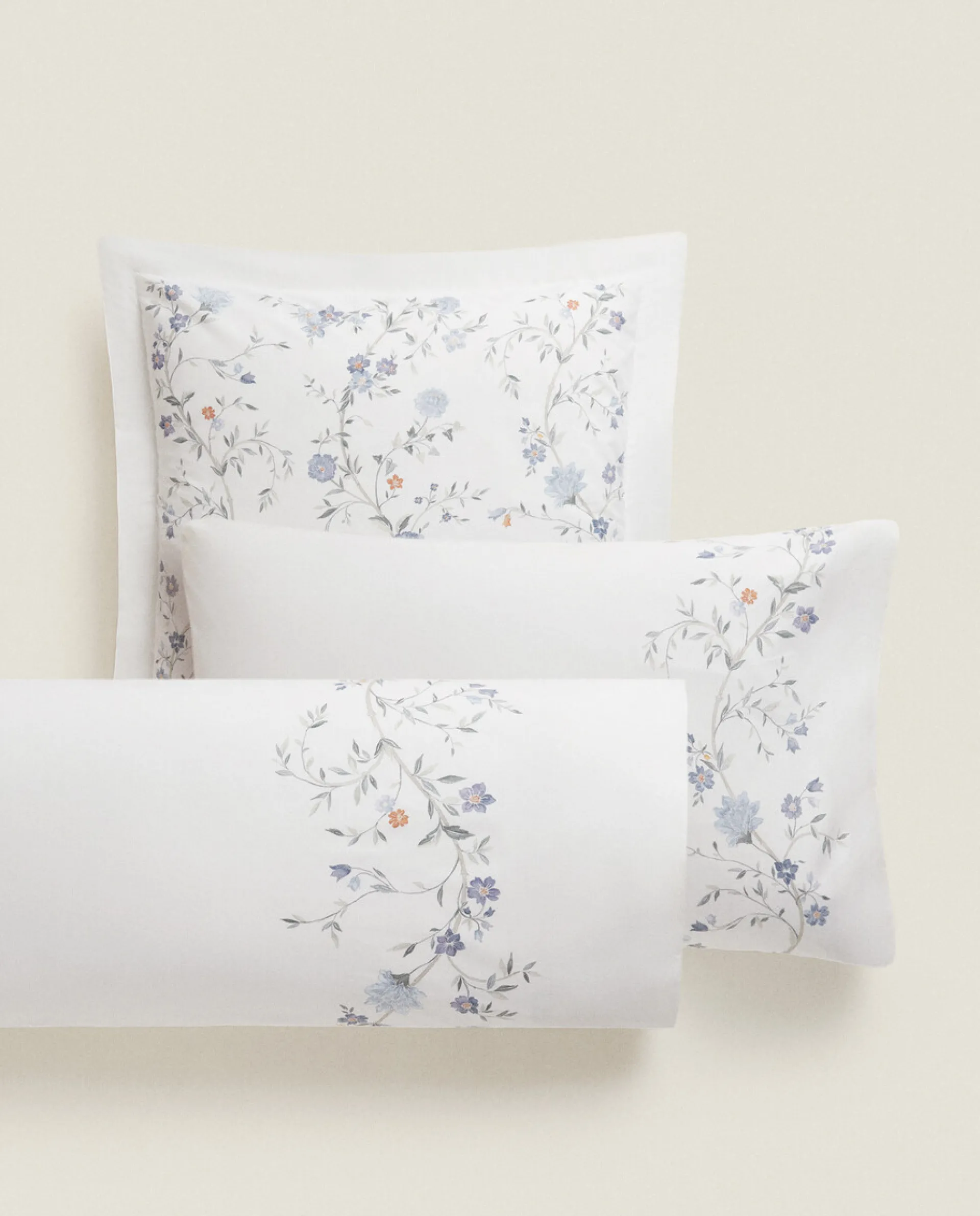 Pillowcases*ZARA Home Blue Flowers Pillowcase Oyster White