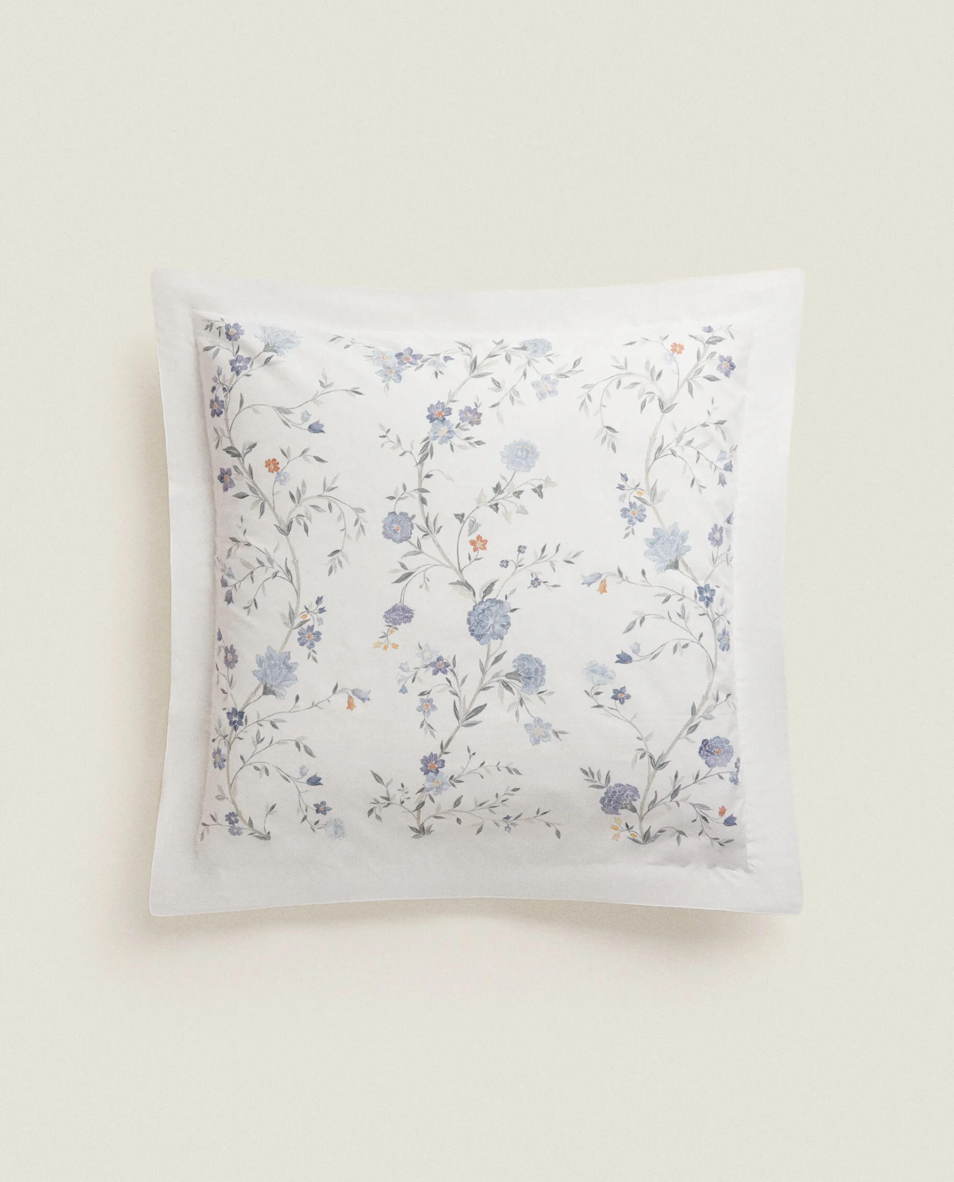 Pillowcases*ZARA Home Blue Flowers Pillowcase Oyster White