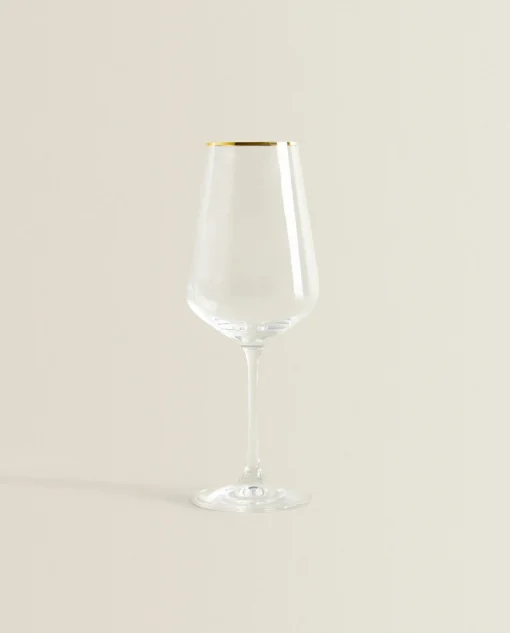 Glasses And Flutes*ZARA Home Bohemia Crystal Gold-Rimmed Wine Glass Golden