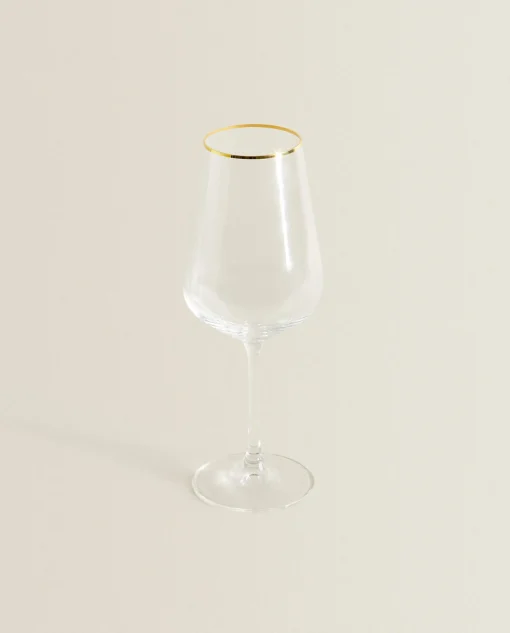 Glasses And Flutes*ZARA Home Bohemia Crystal Gold-Rimmed Wine Glass Golden