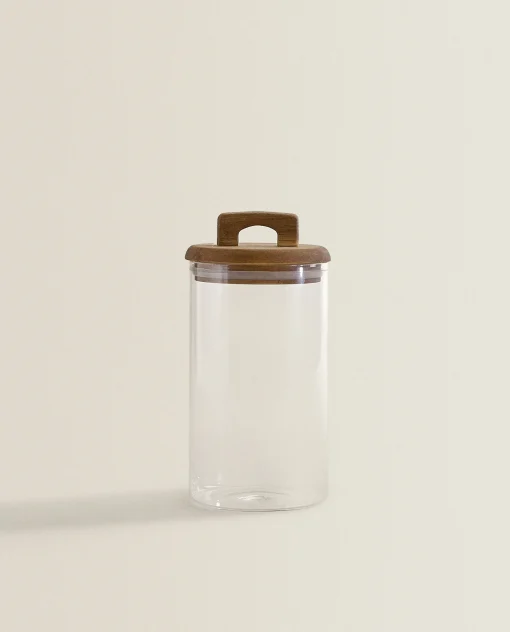 Borosilicate Glass*ZARA Home Borosilicate Glass And Wood Storage Jar Natural Colour