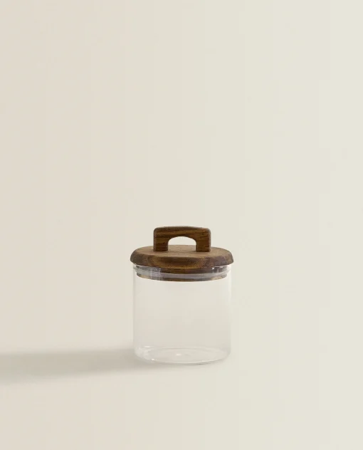 Borosilicate Glass*ZARA Home Borosilicate Glass And Wood Storage Jar Natural Colour