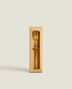 Cutlery*ZARA Home Box 4 Brunch Forks With Hammered Handle Golden