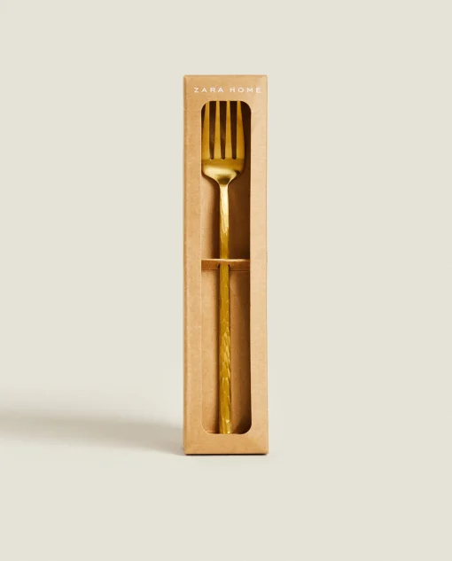 Cutlery*ZARA Home Box 4 Forks With Hammered Handle Golden