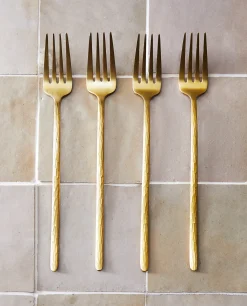 Cutlery*ZARA Home Box 4 Forks With Hammered Handle Golden