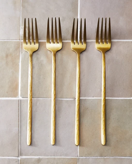 Cutlery*ZARA Home Box 4 Forks With Hammered Handle Golden