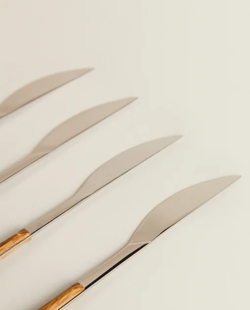 Cutlery*ZARA Home Box 4 Knives With Wood Pattern Handle Brown