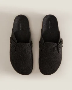 Man*ZARA Home Buckled Felt Mule Clog Slippers Brown