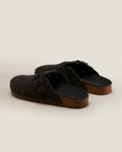 Man*ZARA Home Buckled Felt Mule Clog Slippers Brown