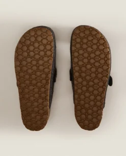 Man*ZARA Home Buckled Felt Mule Clog Slippers Brown