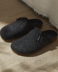 Man*ZARA Home Buckled Felt Mule Clog Slippers Brown