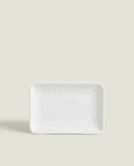 Soap Dishes*ZARA Home Ceramic Soap Dispenser With A Raised Design White