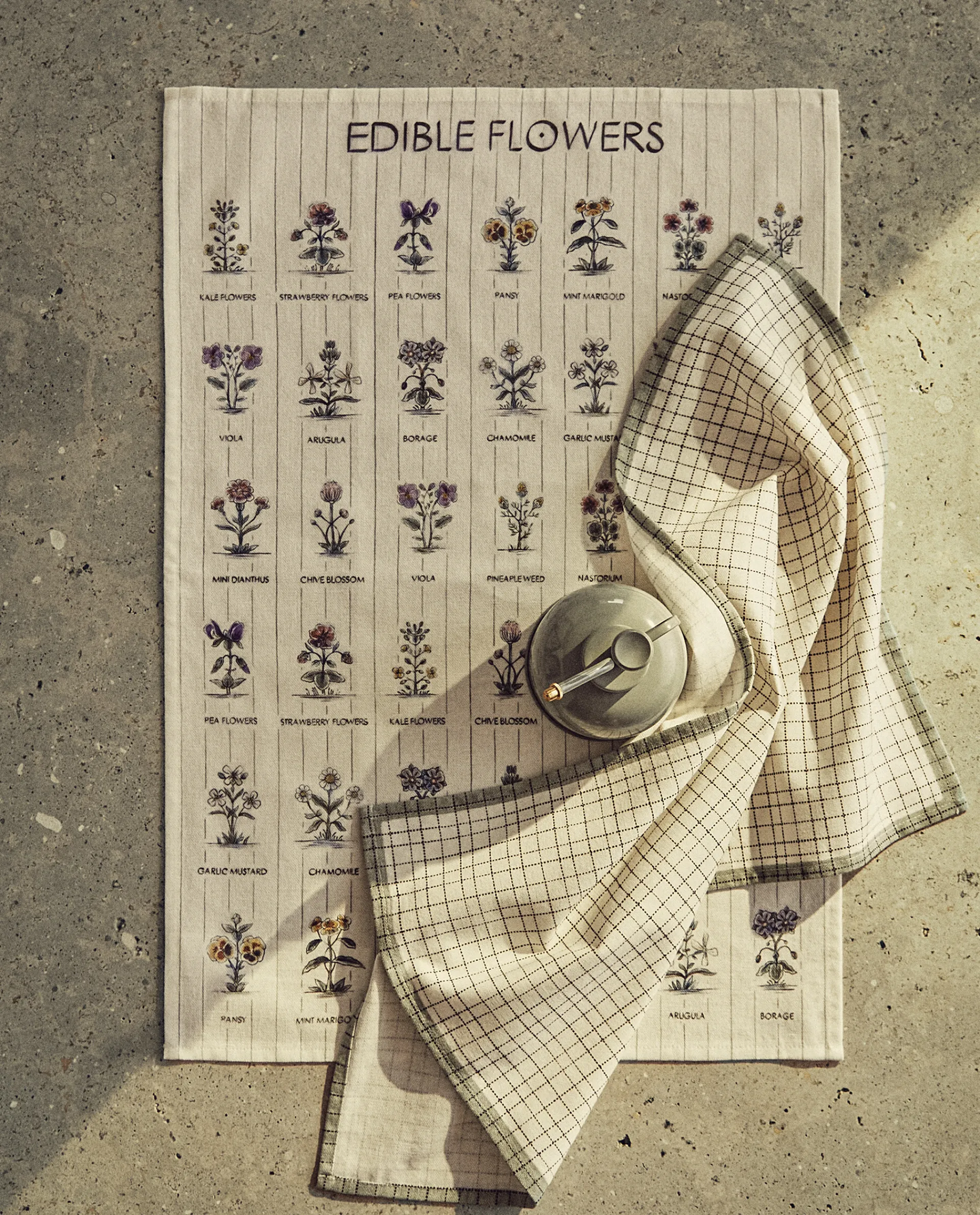 Garden*ZARA Home Check And Floral Print Cotton Tea Towel (Pack Of 2) Blue