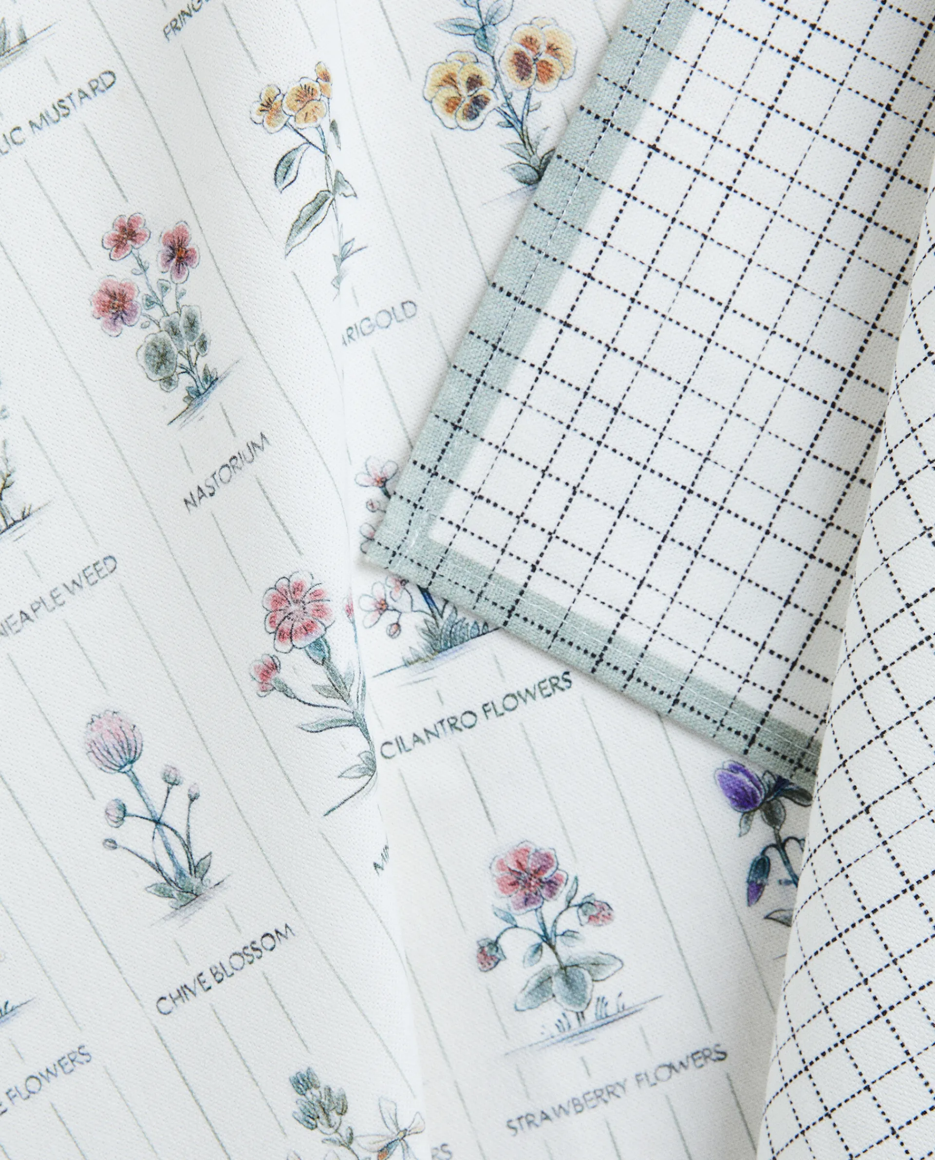 Garden*ZARA Home Check And Floral Print Cotton Tea Towel (Pack Of 2) Blue