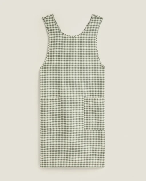 Kitchen Towels, Aprons And Bags*ZARA Home Check Apron With Ruffles Beige