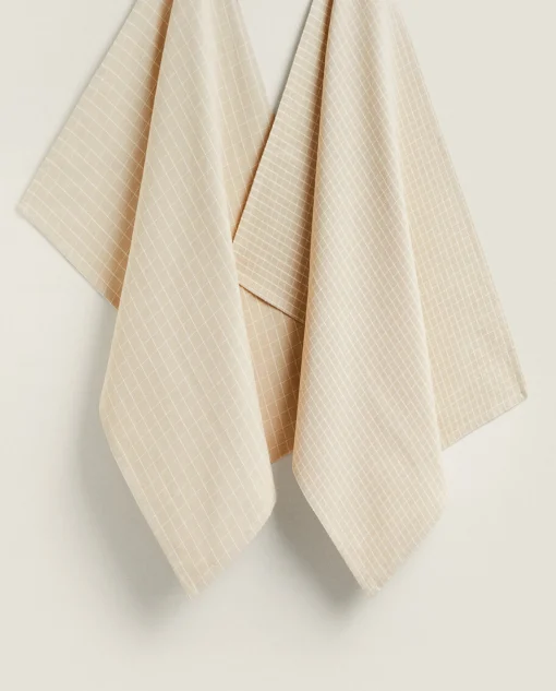 Kitchen Towels, Aprons And Bags*ZARA Home Check Kitchen Towel (Pack Of 2) Natural Colour