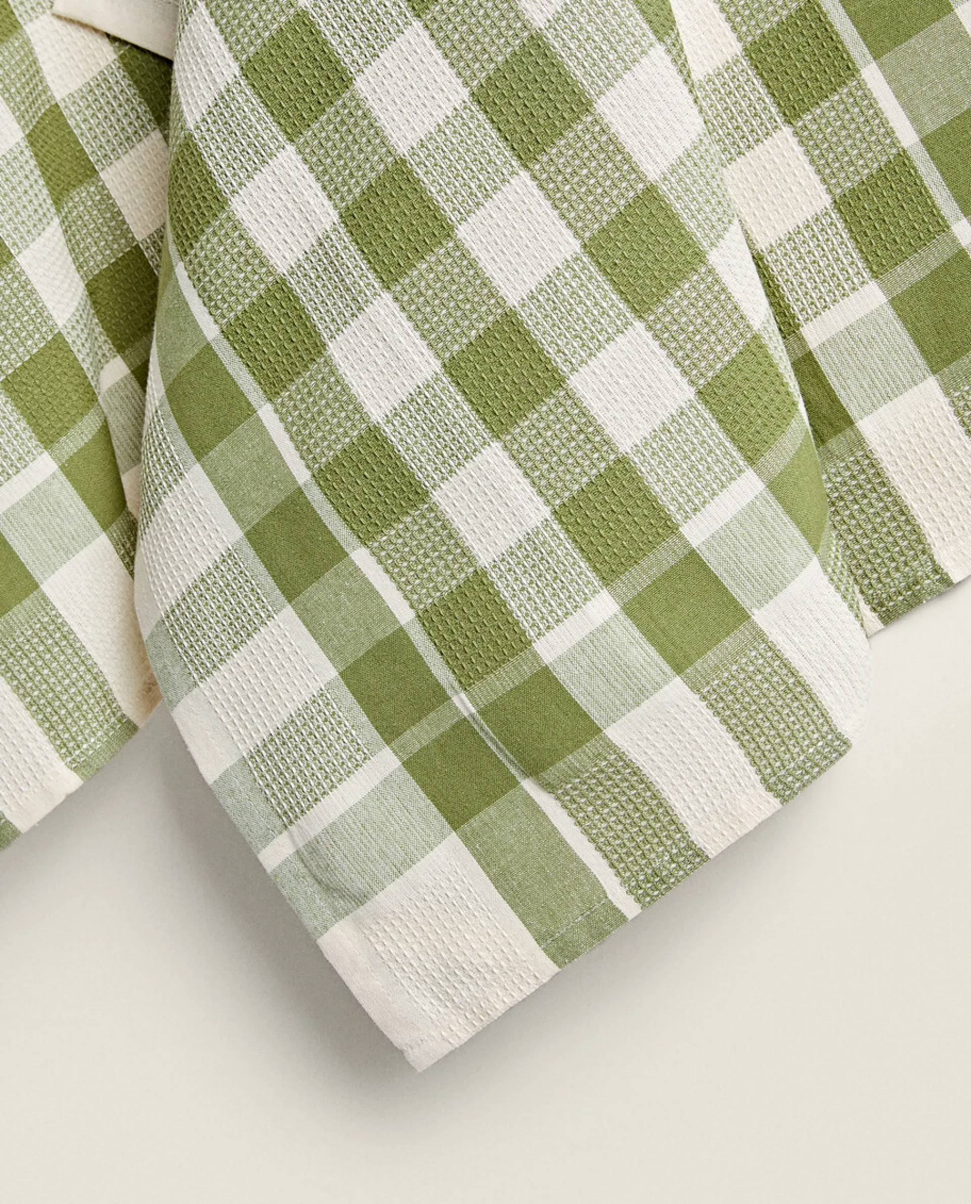 Kitchen Towels, Aprons And Bags*ZARA Home Check Waffle Kitchen Towel (Pack Of 2) Green