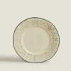 Dining*ZARA Home Christmas Dessert Plate With Raised Floral Design Green