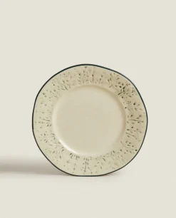 Dining*ZARA Home Christmas Dessert Plate With Raised Floral Design Green