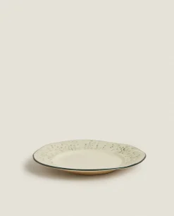 Dining*ZARA Home Christmas Dessert Plate With Raised Floral Design Green