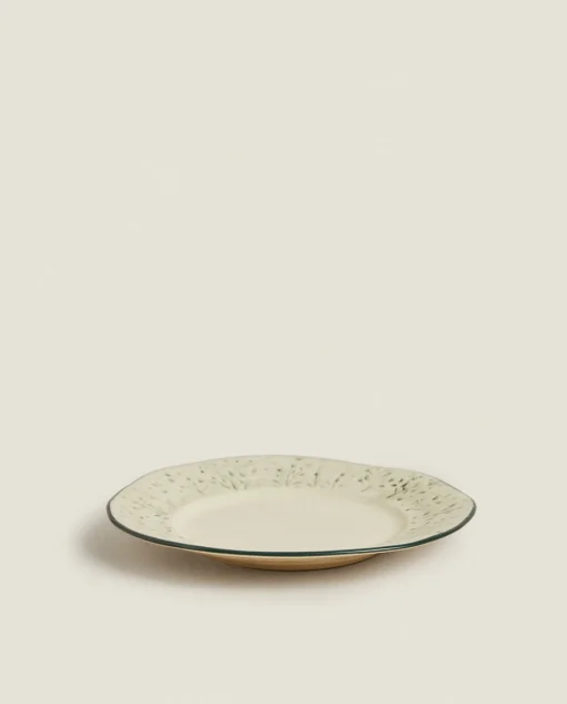 Dining*ZARA Home Christmas Dessert Plate With Raised Floral Design Green