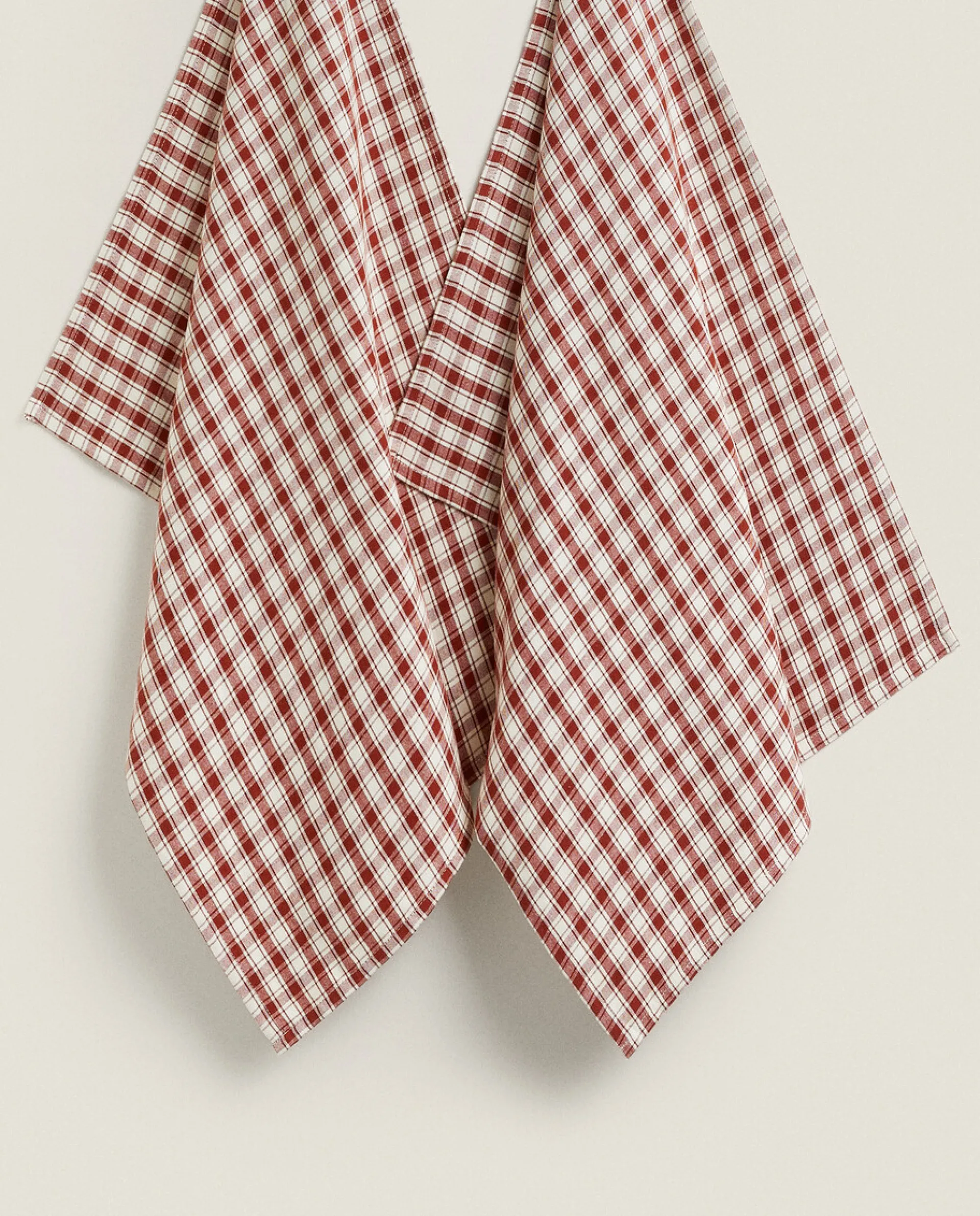 Kitchen Towels, Aprons And Bags*ZARA Home Colored Check Kitchen Towels (Pack Of 2) Burgundy