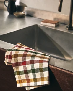 Kitchen Towels, Aprons And Bags*ZARA Home Colored Check Kitchen Towels (Pack Of 2) Green