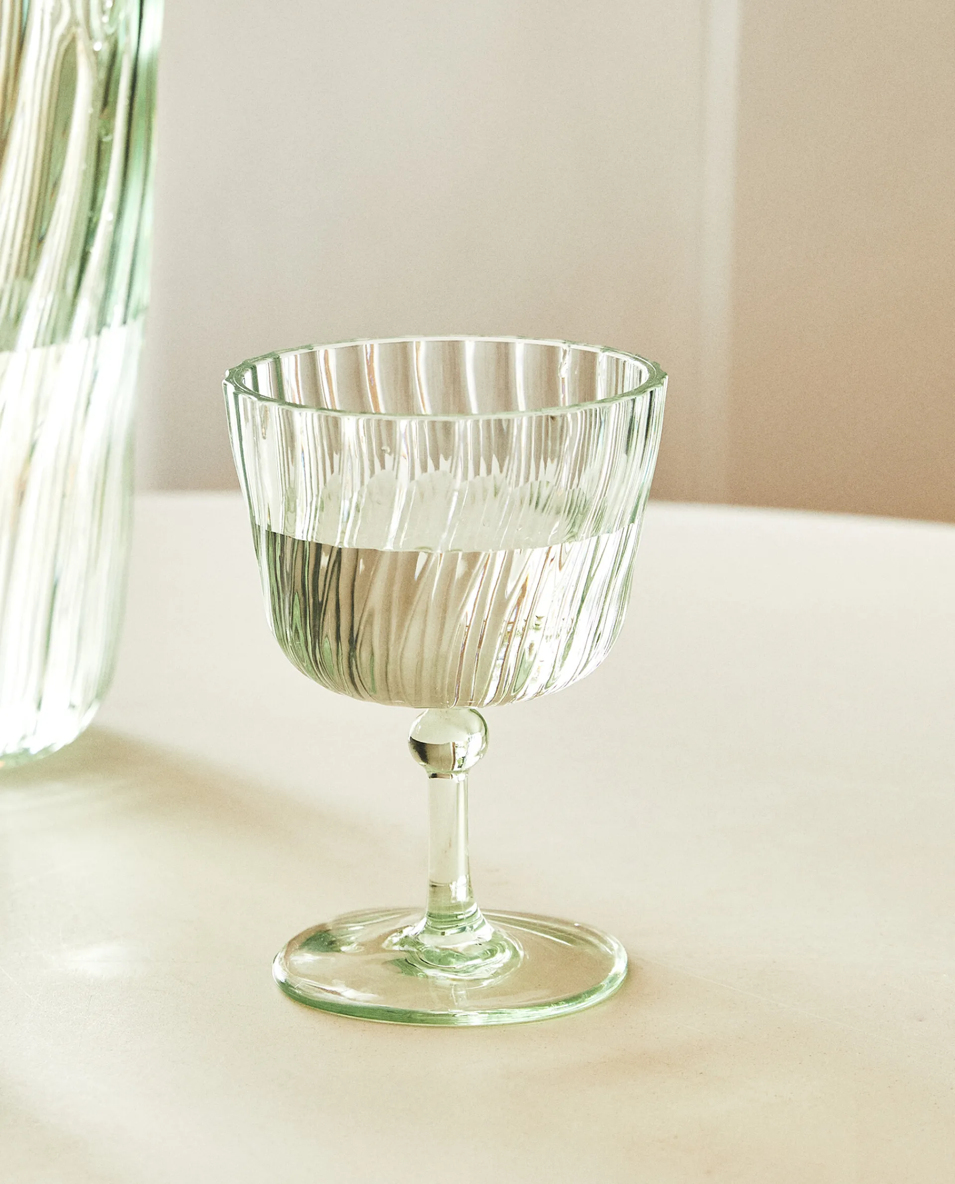 Glasses And Flutes*ZARA Home Colored Glass With Lines Green