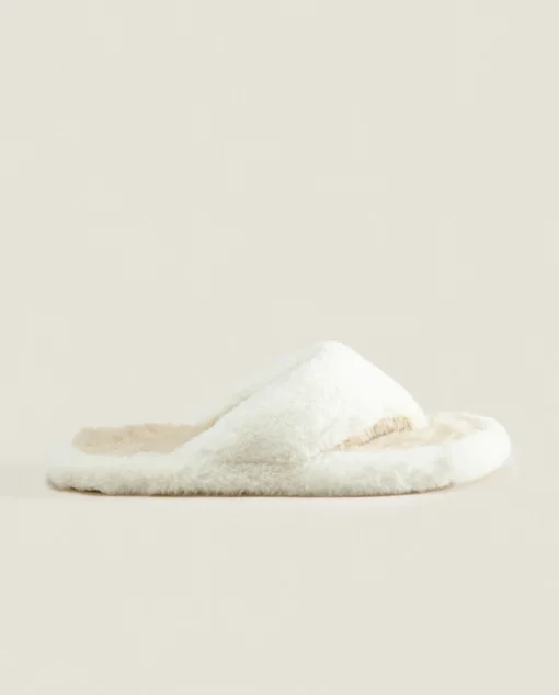 Woman*ZARA Home Contrast Faux Fur Open Slippers 1-202