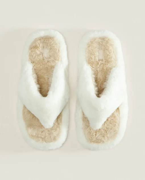 Woman*ZARA Home Contrast Faux Fur Open Slippers 1-202