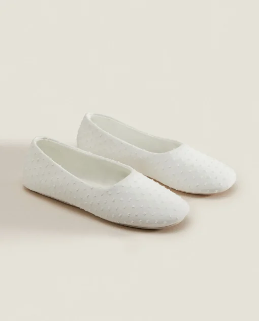 Woman*ZARA Home Cotton Ballerina Slippers White