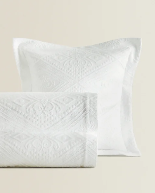 Bedspreads*ZARA Home Cotton Bedspread With Geometric Design White