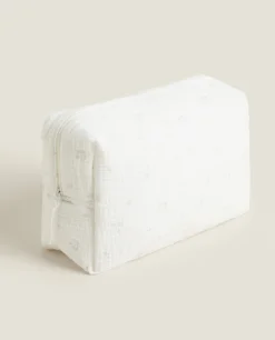 Toiletry Bags*ZARA Home Cotton Chiffon Clover Cosmetic Bag Oyster White