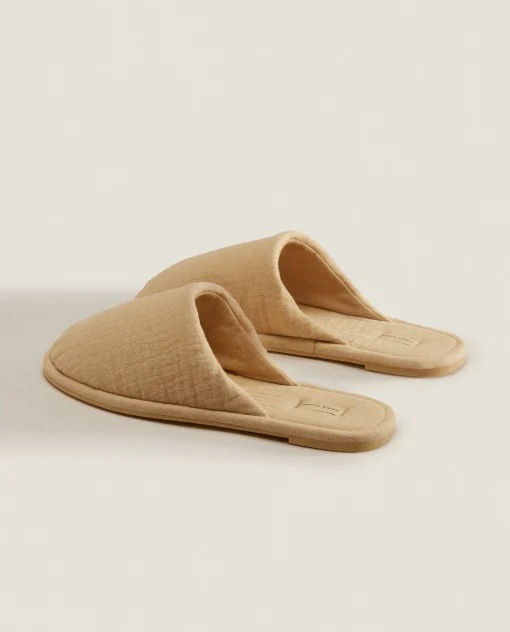 Woman*ZARA Home Cotton Muslin Slippers Ecru