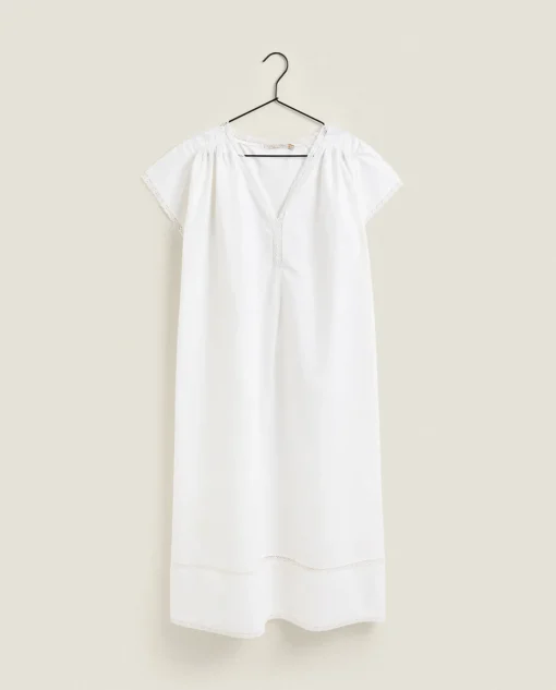 Nightdresses*ZARA Home Cotton Poplin Nightgown Cream