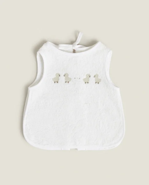 Mealtime*ZARA Home Duck Cross-Stitch Bib Oyster White