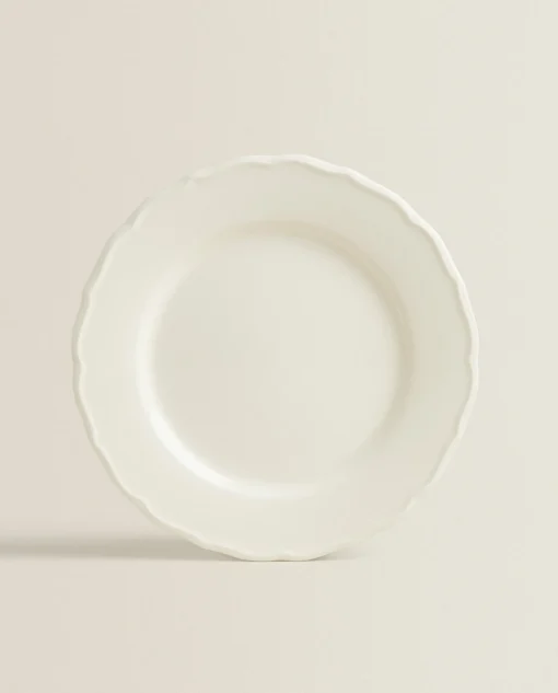 Dinner Plates*ZARA Home Earthenware Dinner Dish With Raised-Design Edge Cream