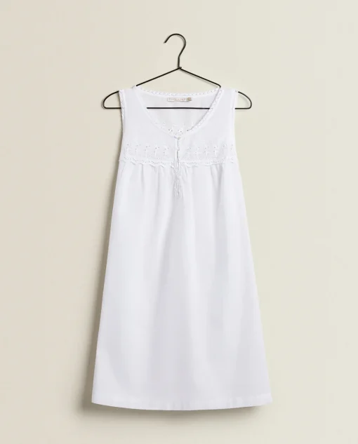 Nightdresses*ZARA Home Embroidered Cotton Nightgown White