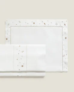 Crib Bedding*ZARA Home Embroidered Moon And Star Flat Sheet Set Taupe