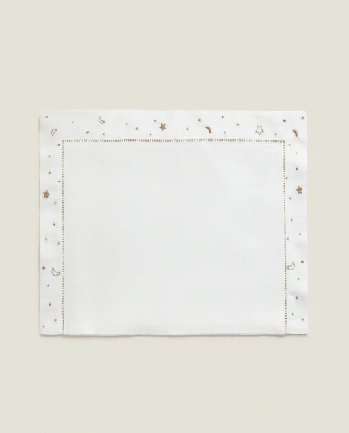 Crib Bedding*ZARA Home Embroidered Moon And Star Flat Sheet Set Taupe