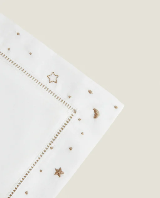 Crib Bedding*ZARA Home Embroidered Moon And Star Flat Sheet Set Taupe