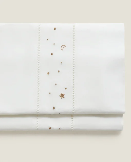 Crib Bedding*ZARA Home Embroidered Moon And Star Flat Sheet Set Taupe